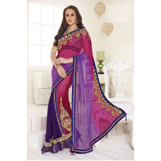 Fantastic Purple Colored Embroidered Net Chiffon Lehenga Saree